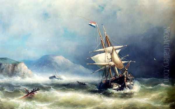 A Barque In Distress Off A Rocky Coast - view 1