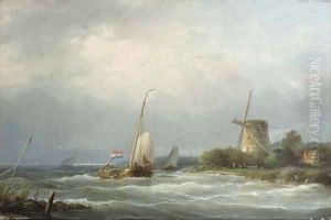 A sailing barge entering a waterway