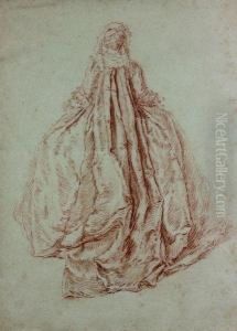 Femme En Pied Vue De Dos by Jean-Baptiste Joseph Pater