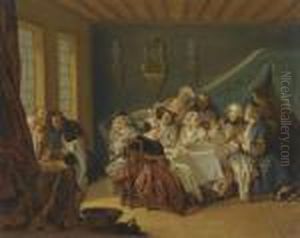 An Interior With Elegant Figures Dining
