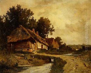 Cottages By A Stream by Leon Richet