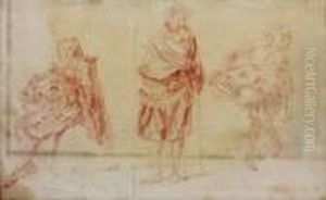 Trois Etudes De Personnages by Jean-Baptiste Joseph Pater