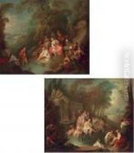 Fete Champetre With A Musician 
And A Statue Of Venus Behind; And Fete Champetre With Bathers In Front 
Of A Fountain by Jean-Baptiste Joseph Pater