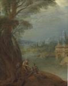 Elegant Figures Conversing By A Riverbank by Jean-Baptiste Joseph Pater