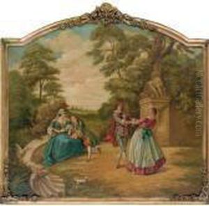 Elegant Company Courting In A Classical Landscape by Jean-Baptiste Joseph Pater