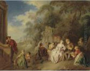 Fete Galante With Figures In A Park: "amour Et Badinage" by Jean-Baptiste Joseph Pater