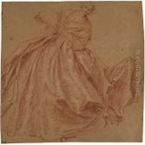 A Woman Holding A Fan by Jean-Baptiste Joseph Pater