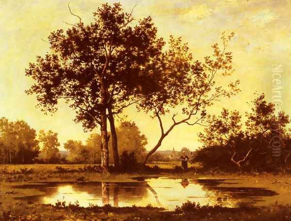 Figure beside a Pool in a wooded Landscape - view 1