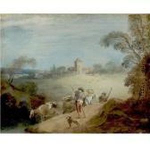 A Pastoral Landscape With A Shepherd And Sheperdess by Jean-Baptiste Joseph Pater