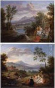 Elegant Figures Resting In An Extensive Landscape: A Pair Of Paintings by Jean-Baptiste Joseph Pater