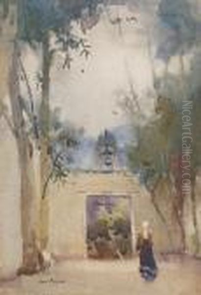 Figure In A Mediterranean Courtyard - view 1