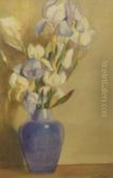 Still Life Study Of Iris In A Bluevase - view 1