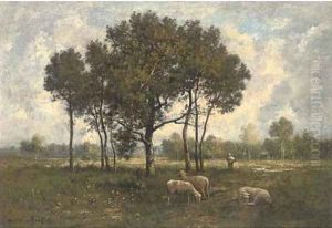 A shepherd and his flock by Leon Richet