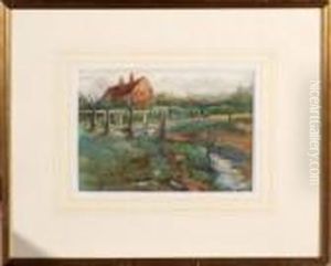 A Farmhouse With A Brook In The Foreground