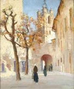 Figures In A Mediteranean Courtyard by James Paterson