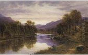 Figures Walking Beside A River At Sunset Figures Walking Beside A River At Sunset