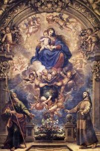 Virgin and Child with Sts Philip and Francis 1650 by Francisco Rizi