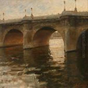 Scene From The Seine At Pont Neuf In Paris by Julius Paulsen