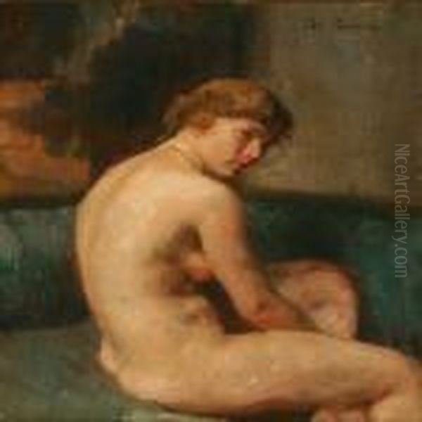 Nude Female Sitting In A Green Sofa - view 1