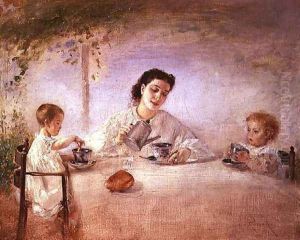 The artists wife Sophie with their daughters Mathilda and Adele, 1873 by Anton Romako
