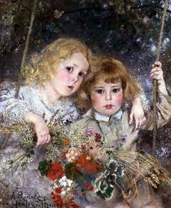 Portrait of Ernest and Beatrice Makins on a Swing by Anton Romako