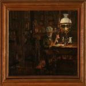 The Danish Painterharald Foss Plays Guitar In His Drawing Room