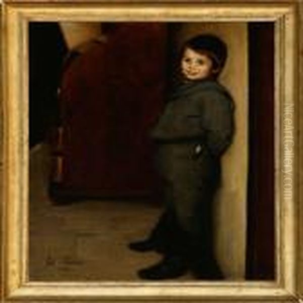 Smiling Boy At A Wall - view 1