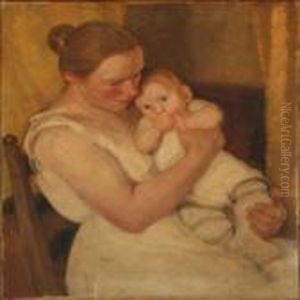 Interior With Mother And Daughter by Julius Paulsen