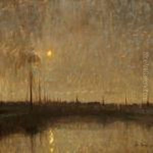 Moonlit Harbour Scene by Julius Paulsen