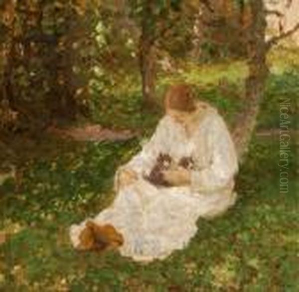 A Young Woman With Two Kittens - view 1