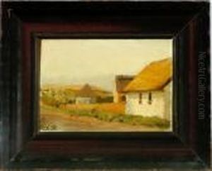 Village Road At A Farm by Julius Paulsen