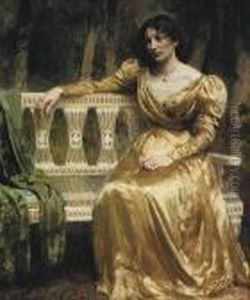 Mrs Ottilia Brorson In A Yellow Silk Dress by Julius Paulsen