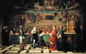 Galileo Galilei 1564-1642 before members of the Holy Office in the Vatican in 1633, 1847 by Joseph-Nicolas Robert-Fleury