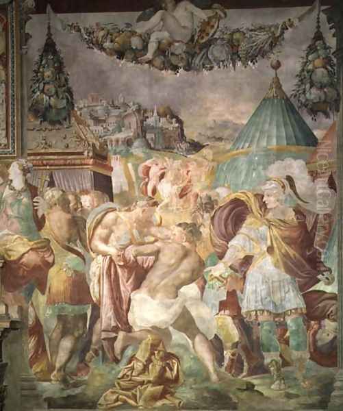 Marcus Furius Camillus 447-365 BC punishing the master of Falerii in 394 BC, from the Sala dellUdienza, 1545 - view 1