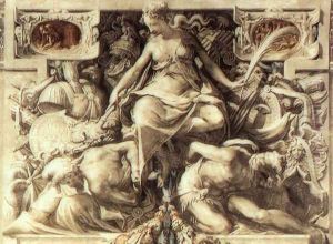 Allegory of Peace Burning Arms 1545 by Francesco de' Rossi