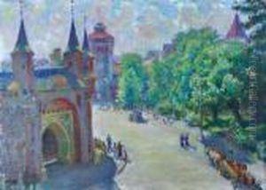 Widok Z Okna Pracowni Na Barbakan I Brame Florianska by Fryderyk Pautsch
