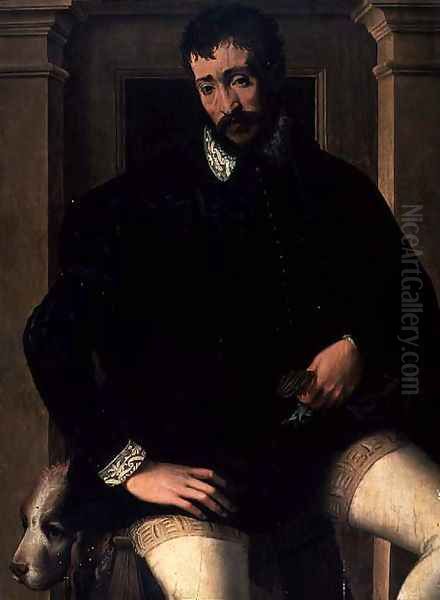 Portrait of a Gentleman Wearing a Black Embroidered Doublet and Cloak - view 1
