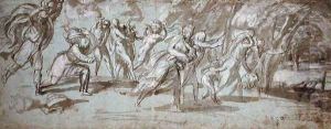 Men and women fleeing towards a forest