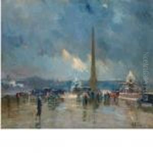 La Place De La Concorde In The Rain by Elie Anatole Pavil