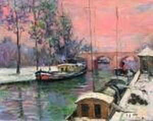 Peniches A Quai A La Fin Du Jour. by Elie Anatole Pavil