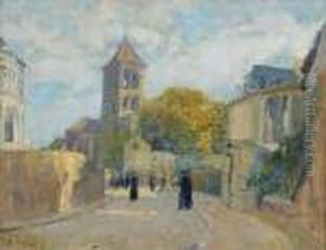 Rue Du Mont-cenis Et L'eglise St Pierre De Montmartre by Elie Anatole Pavil