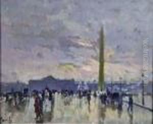Pariser Strasenszene Auf Dem Place De La Concorde. by Elie Anatole Pavil