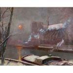 Quai De La Tournelle Au Coucher De Soleil En Hiver by Elie Anatole Pavil