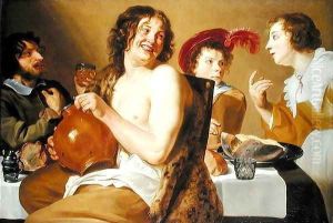 Figures eating and drinking around a table 1634 by Theodoor Rombouts