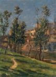Arbres Devant La Ville Fortifiee by Elie Anatole Pavil