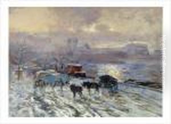 Paris, Les Quais Sous La Neige Derriere Notre Dame - view 1