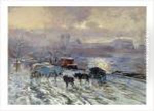 Paris, Les Quais Sous La Neige Derriere Notre Dame by Elie Anatole Pavil