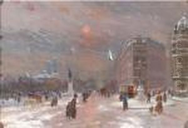 Winter: A Busy Street At Dusk - view 1