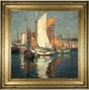Brittany Boats In A Harbor by Edgar Alwin Payne