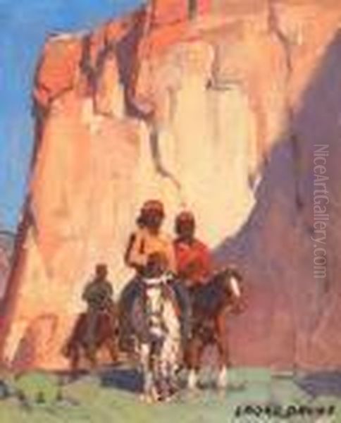 Navajos On Horseback, Canyon De Chelly - view 1